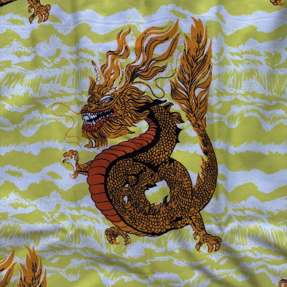Bay Creek Dragon Print Shirt Mens Large Yellow Short Sleeve Tropical Button Up - Picture 16 of 16